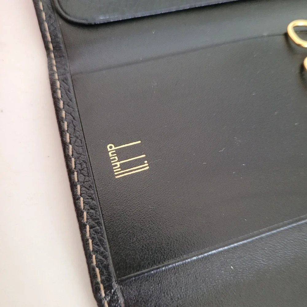 Dunhill Black Pebbled Leather 6 Hook Key Case Gold Tone Hardware Wallet